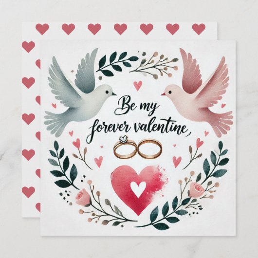 Romantische duiven en ringen hart Kaart met krans (Voorkant / Achterkant)