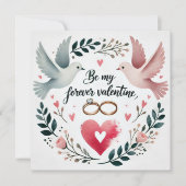 Romantische duiven en ringen hart Kaart met krans (Voorkant)