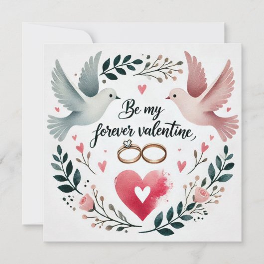 Romantische duiven en ringen hart Kaart met krans (Voorkant)