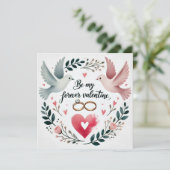 Romantische Duiven en Ringen Hartkaart met Krans Feestdagenkaart (Staand voorkant)