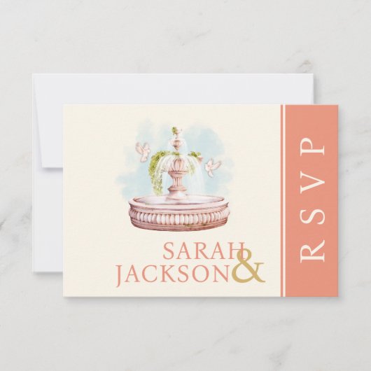 Romantische duiven koraal bruiloft reactie Kaart (Voorkant)