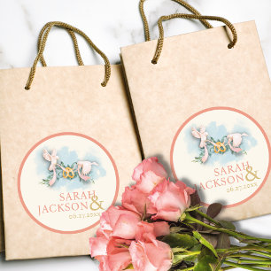 Romantische duiven koraal bruiloft ronde sticker