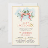 Romantische duiven koraal bruiloft uitnodiging (Voorkant)