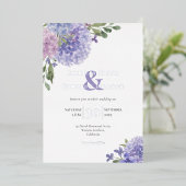 Romantische Dusty Blue & Lila Waterverf Hortensia' Folie Uitnodiging (Staand Voorkant)