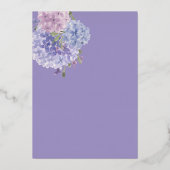 Romantische Dusty Blue & Lila Waterverf Hortensia' Folie Uitnodiging (Achterkant)