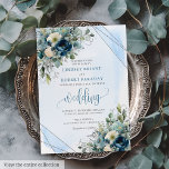 Romantische Dusty Blue Silver Wedding Invitation K Kaart<br><div class="desc">✅ Voor overeenkomende items zoek 204W in mijn collecties ✅ Vier uw speciale dag met onze mooie trouwuitnodigingen met waterverf donkerblauwe en stoffige blauwe bloemen geaccentueerd met zilveren bladeren. Ontworpen met tijdloze rozen en moderne waterverf kunstenaarschap, combineert dit collectie romance, sophisticatie en stijl. De mix van marineblauwe en stoffige blauwe...</div>