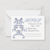 Romantische Dusty Blue Thistle bruiloft RSVP Notitiekaartje (Voorkant)