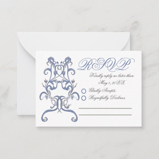 Romantische Dusty Blue Thistle bruiloft RSVP Notitiekaartje (Voorkant)