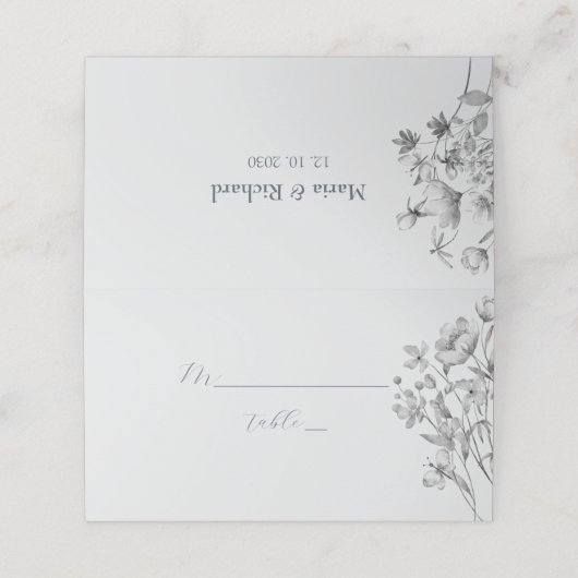 Romantische Dusty Blue Wedding Place Card Plaatskaartje (Buitenkant ongevouwen)