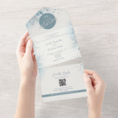 Romantische Dusty Blue Winter Wedding All In One Uitnodiging (Afscheurbaar)