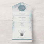 Romantische Dusty Blue Winter Wedding All In One Uitnodiging (Binnen)