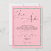 Romantische Dusty Pink & Silver Glitter Wedding Kaart (Voorkant)