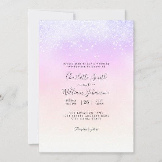 Romantische Eenvoudige Glitter Elegant Modern Wedd Kaart (Voorkant)
