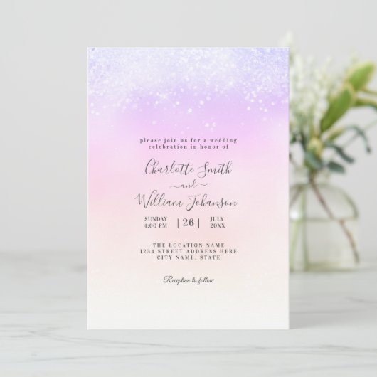 Romantische Eenvoudige Glitter Elegant Modern Wedd Kaart (Staand voorkant)