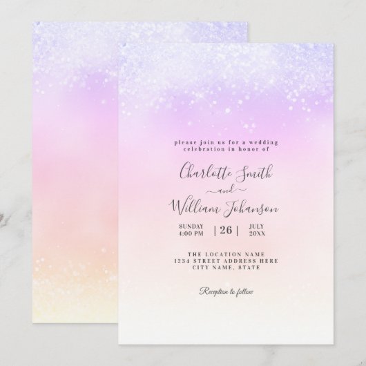 Romantische Eenvoudige Glitter Elegant Modern Wedd Kaart (Voorkant / Achterkant)