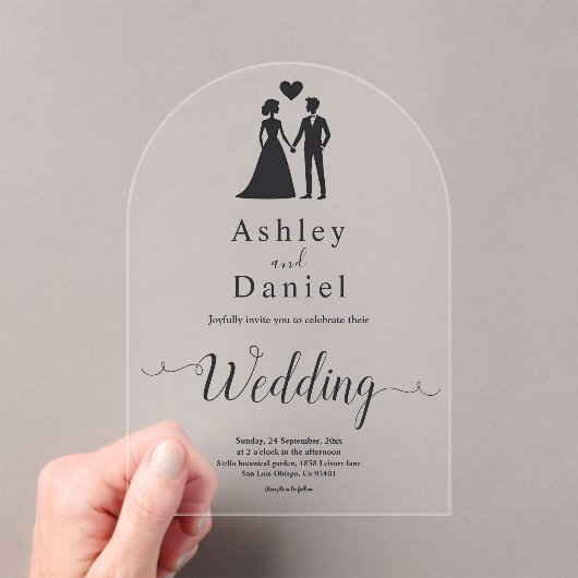 Romantische eenvoudige zwart-wit elegante bruiloft acryl uitnodigingen (Insitu (Draagbaar))
