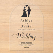 Romantische eenvoudige zwart-wit elegante bruiloft acryl uitnodigingen (Voorkant)