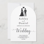 Romantische eenvoudige zwart-wit elegante bruiloft kaart (Voorkant)