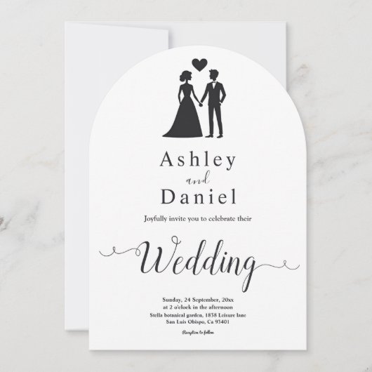 Romantische eenvoudige zwart-wit elegante bruiloft kaart (Voorkant)