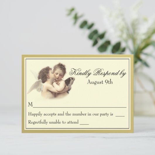  romantische eerste kus RSVP Kaartje (Staand voorkant)