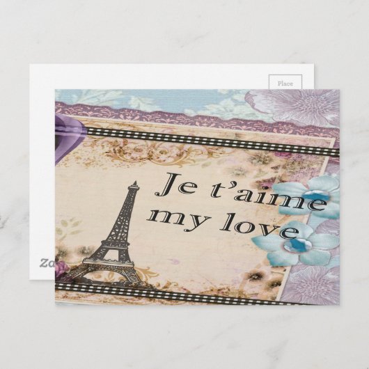 Romantische  Eiffeltoren Briefkaart (Voorkant / Achterkant)