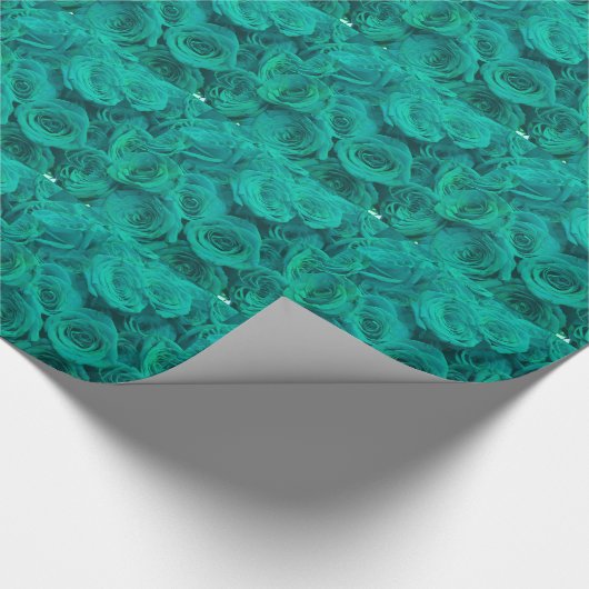 Romantische elegant blauwgroen - groene rozen cadeaupapier (Hoek)