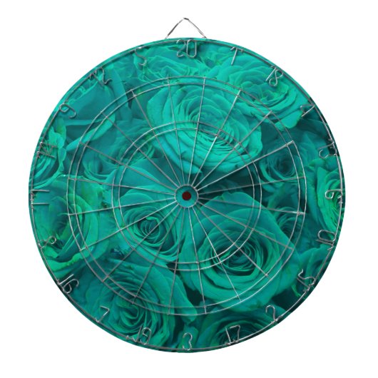 Romantische elegant blauwgroen - groene rozen dartbord (Voorkant)