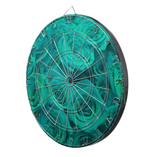 Romantische elegant blauwgroen - groene rozen dartbord (Voorkant Rechts)