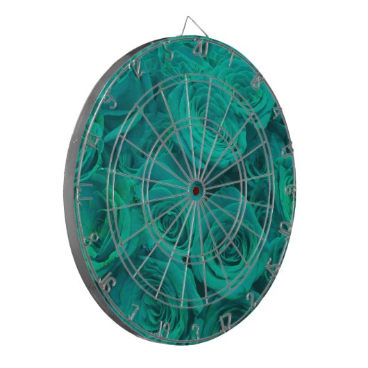 Romantische elegant blauwgroen - groene rozen dartbord (Voorkant Links)