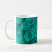 Romantische elegant blauwgroen - groene rozen koffiemok (Links)