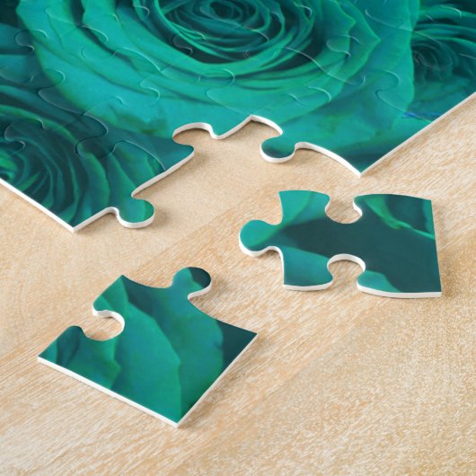 Romantische elegant blauwgroen - groene rozen legpuzzel (Zijkant)