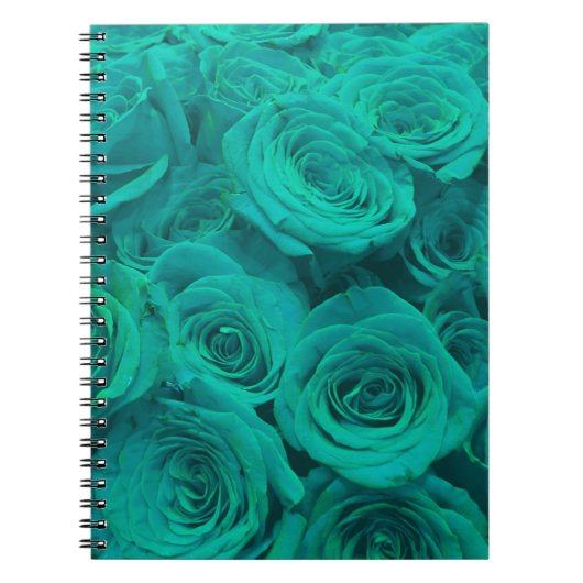 Romantische elegant blauwgroen - groene rozen notitieboek (Voorkant)