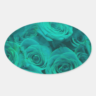 Romantische elegant blauwgroen - groene rozen ovale sticker