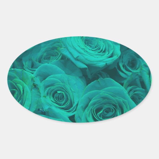 Romantische elegant blauwgroen - groene rozen ovale sticker (Voorkant)