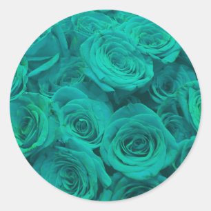 Romantische elegant blauwgroen - groene rozen ronde sticker