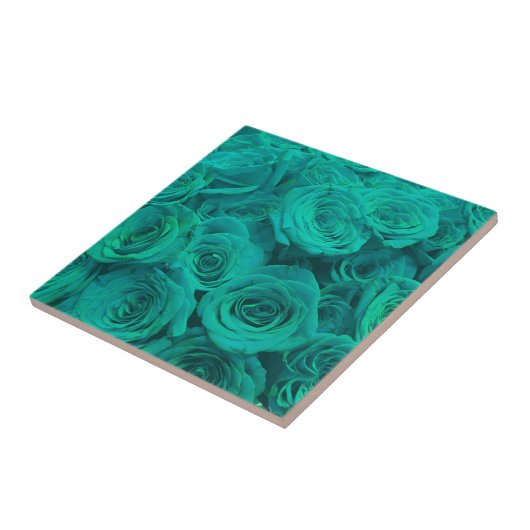 Romantische elegant blauwgroen - groene rozen tegeltje (Zijkant)