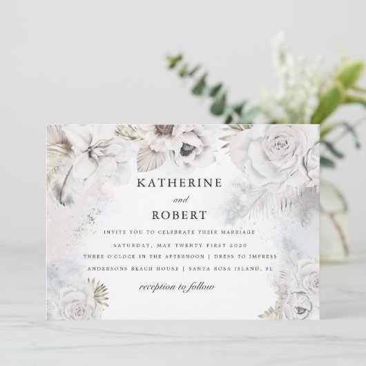 romantische elegant floral Wedding Invitation Kaart (Staand voorkant)
