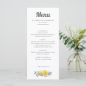Romantische elegant gele rozen waterverf bruiloft menu (Staand voorkant)
