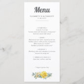 Romantische elegant gele rozen waterverf bruiloft menu (Voorkant)