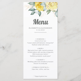 Romantische elegant gele rozen waterverf bruiloft menu