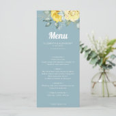 Romantische elegant gele rozen waterverf bruiloft menu (Staand voorkant)