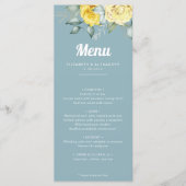 Romantische elegant gele rozen waterverf bruiloft menu (Voorkant)