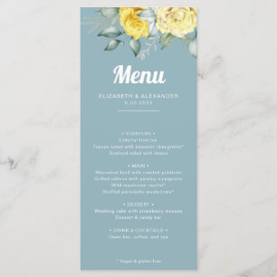 Romantische elegant gele rozen waterverf bruiloft menu