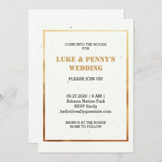 Romantische elegant-witte en goudbruiloft Uitnodig Kaart (Voorkant / Achterkant)