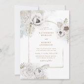 romantische elegant zilveren florale trouwuitnodig kaart (Voorkant)