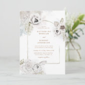 romantische elegant zilveren florale trouwuitnodig kaart (Staand voorkant)