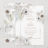 romantische elegant zilveren florale trouwuitnodig kaart (Voorkant / Achterkant)