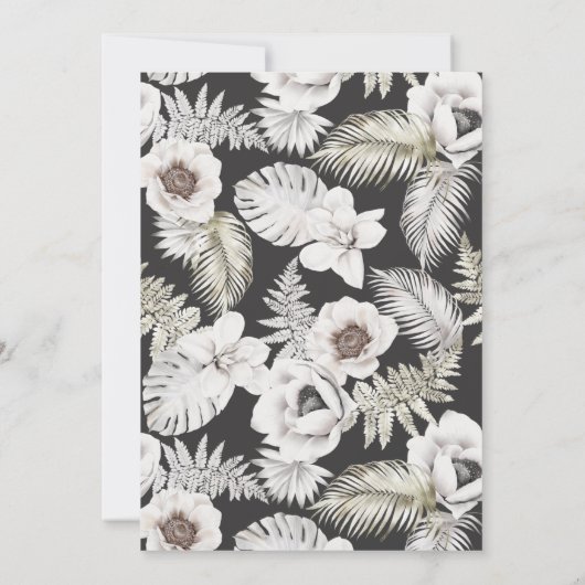 romantische elegant zilveren florale trouwuitnodig kaart (Achterkant)