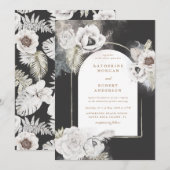 romantische elegant zilveren florale trouwuitnodig kaart (Voorkant / Achterkant)