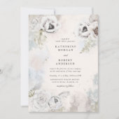 romantische elegant zilveren florale trouwuitnodig kaart (Voorkant)